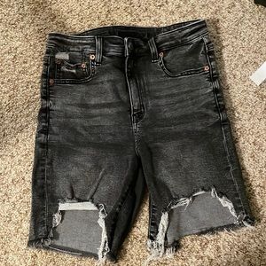 Super High Rise Distressed Biker Jean Shorts